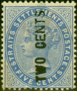 Straits Settlements 1884 2c on 5c Blue SG77 Type 20e Wide EN & S Fine Mtd Mint 