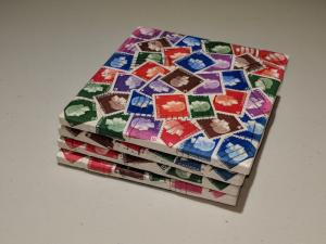 Stamp Pickers Krafty Stamps Brand Name Coasters x 4 Canadian QEII Real Stamps