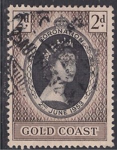 Gold Coast 1953 QE2 2d Coronation used SG 165 ( L624 )