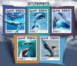 Guinea-Bissau - 2017 Dolphins on Stamps - 4 Stamp Sheet - GB17903a