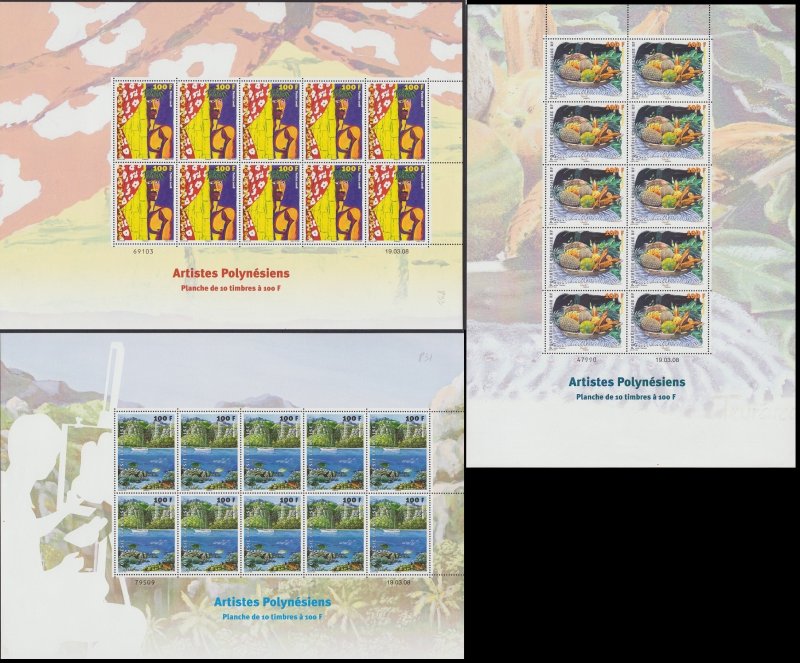 Fr. Polynesia Polynesian Artists 3 Full Sheets 2008 MNH SG#1077-1079