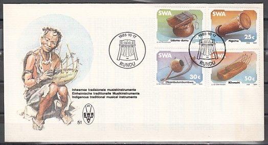 South West Africa, Scott cat. 548-51. Native Music Instruments. First day cover