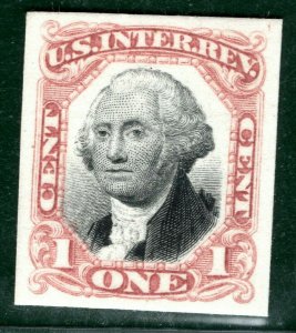 USA Classic Revenue Stamp Scott.R134var 1c Claret PROOF (1872) Superb BLACK80