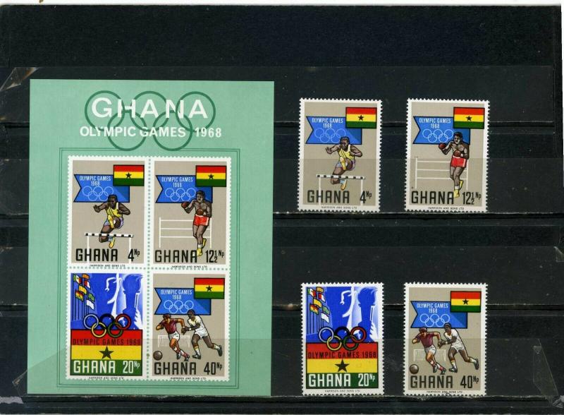 GHANA 1968 Sc#340-343a SUMMER OLYMPIC GAMES MEXICO SET OF 4 STAMPS & S/S MNH 