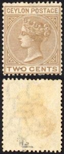 Ceylon SG121w 2c Pale Brown Wmk CC INVERTED Perf 14 Mint no gum Cat 190 pounds