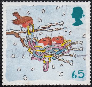 Great Britain 2001 used Scott 2006 65p Robins in nest - Christmas