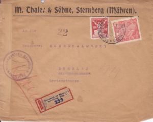 Sternberk, Czechoslovakia to Breslau, Poland, 1922, Registered (C1967)