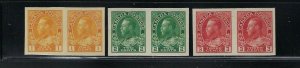 CANADA SCOTT #136-138 1924 GEORGE V - IMPERFORATE  PAIRS - MINT NEVER HINGED