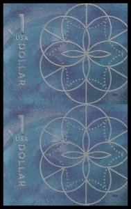 US 5853 Floral Geometry Blue $1 vert pair MNH 2024