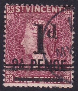 1885 ST. VINCENT - SG no. 46 1d. on 2 1/2 on 1d. USED