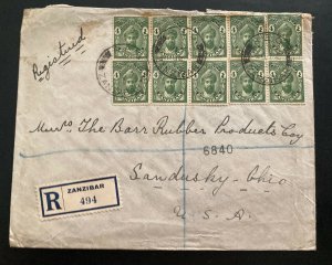 1934 Zanzibar Registered Commercial Cover To Sandusky OH USA