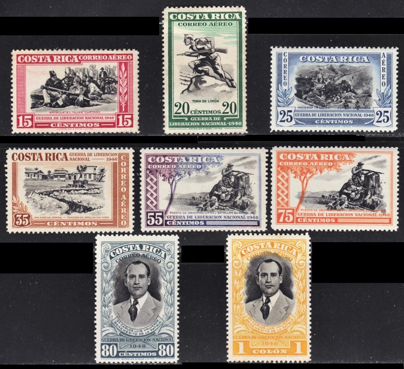 Costa Rica Scott C189-96 complete set F to VF mint OG H or HR & unused no gum.