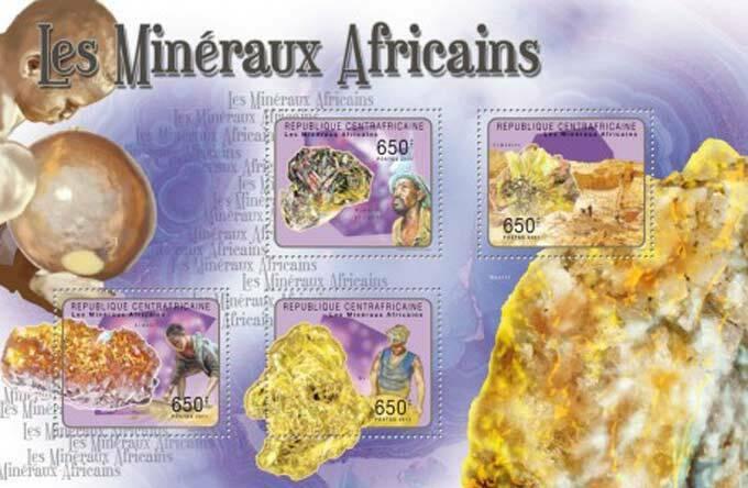 Central African Republic - Minerals - 4 Stamp  Sheet - 3H-039