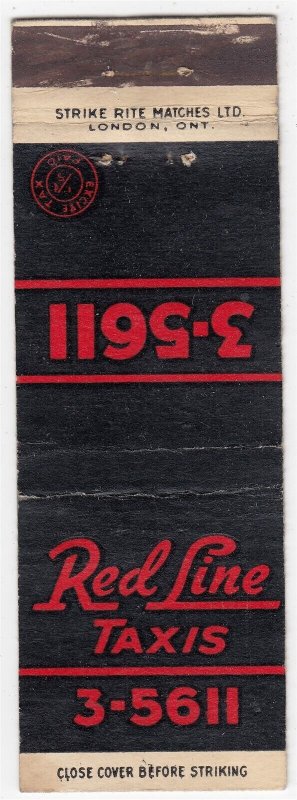 Canada Revenue 1/5¢ Excise Tax Matchbook RED LINE TAXIS