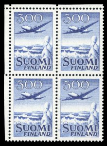 Finland #C4 Cat$130+, 1958 300m blue, block of four, never hinged