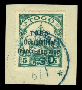 German Colonies TOGO 1915 Occup franco anglaise Yacht 5pf grn Sc 165 used/ piece