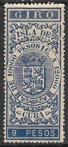 CUBA 1888 9p GIRO Bill of Exchange Revenue CA187 MNG