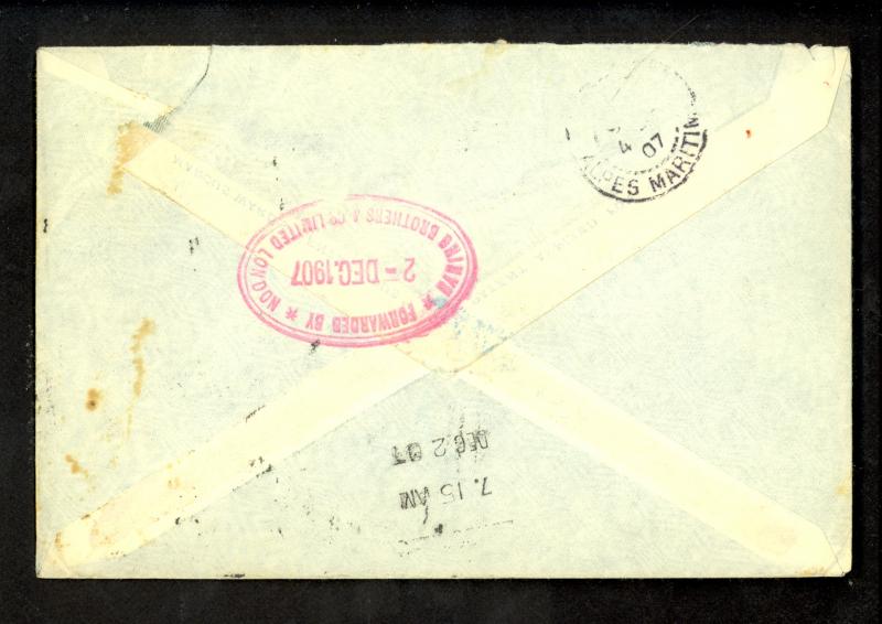 GREAT BRITAIN FORWARDING AGENT 1907 USA Cover BARING BROTHERS