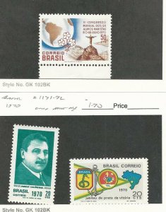 Brazil, Postage Stamp, #1170, 1171-1172 Mint NH, 1970