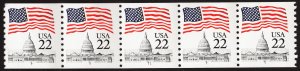 US 2115c/e MNH VF 22 Cent Flag Over Capitol PNC #1 Strip of 5 T Inscibed