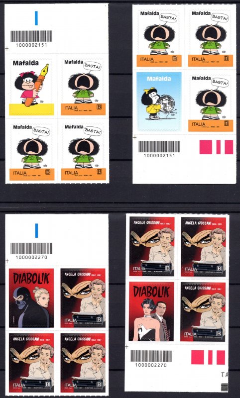 2022 Giussani Diabolik and Mafalda 4 quatrains with left barcode