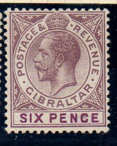 Gibraltar Sc 70 1912 6d dull violet & red violet George V stamp mint