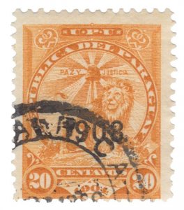 PARAGUAY STAMP 1908 SCOTT # 177. USED OVERPRINTED. # 2