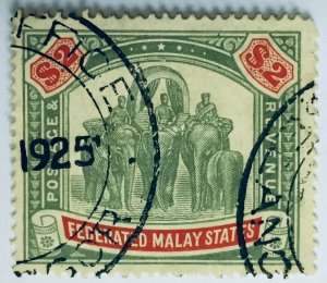 MALAYA 1907 FMS Elephants & Howdah $2 Used wmk MCCA SG#49 M2396