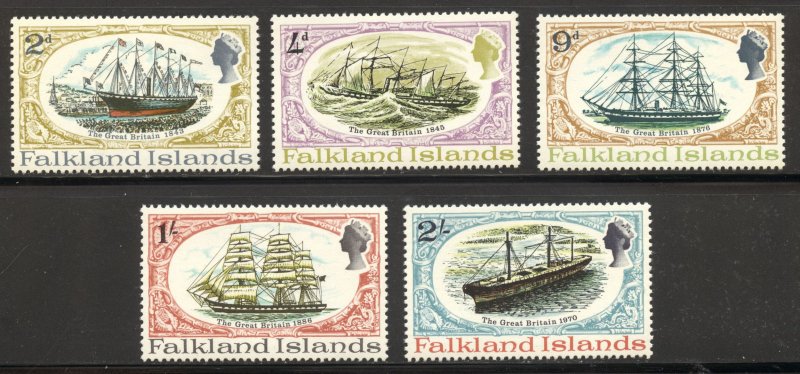 Falkland Islands Scott 192-96 (SG 258-62) MNHOG - 1970 The Great Britain