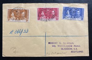 1937 Gambia First Day Cover To Scotland King George VI Coronation KGVI