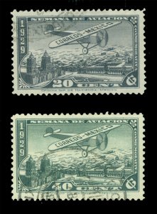 MEXICO 1929 AIRMAIL - Aviation Week - Plane over Plaza set  Sc# C26-C27 used VF