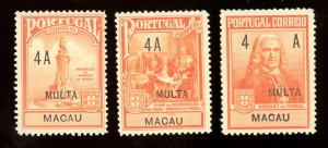 1925 Macau Scott RAJ1-3 Set of 3 Common Design Tax Due Type Mint Never Hinged