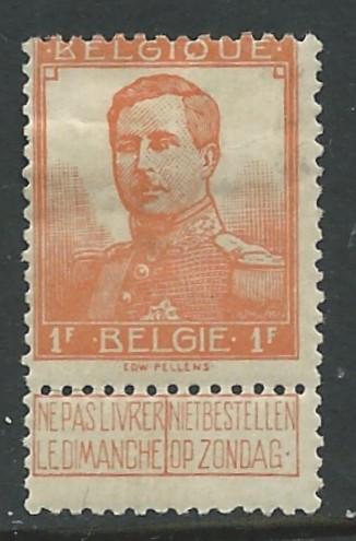 Belgium # 100  King Albert - 1F  full tab  (1)  VF Unused