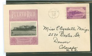 US 801 1937 3c Puerto Rico (part of the US Possession series) single on an addressed first day cover with an Ioor cachet.