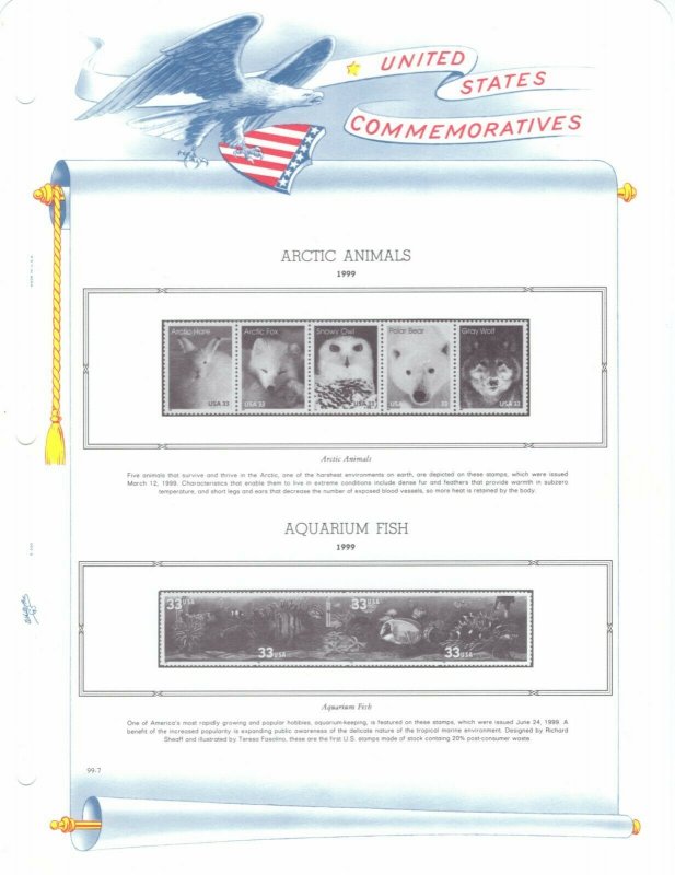White Ace US Simplified 1999 Commemorative Stamp Album Pages 99-1 to 99-15