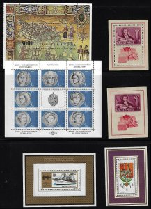 EUROPE YUGOSLAVIA SAN MARINO HUNGARY 1940 60s COLLECTION OF 16 SOUVENIR SHEETS &