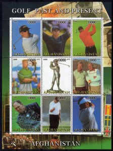 Afghanistan 2000 GOLF PAST AND PRESENT Sheetlet (9) Perforated MNH