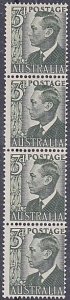 AUSTRALIA 1950-52 GVI 3d coil strip of 4 with central coil join MNH........A8333