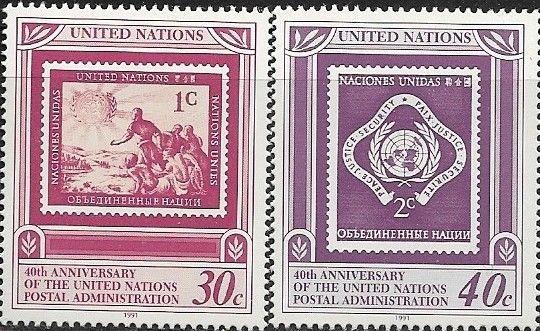 United Nations  New York 1991 40TH Anniv UN Postal Admin SC# 597-598 MNH