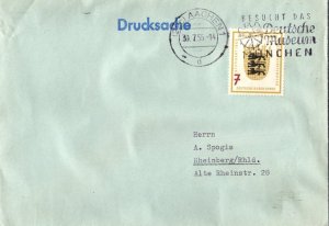 Germany 7pf Arms of Baden-Wurttemberg 1955 Aachen Printed matter to Rheinberg...