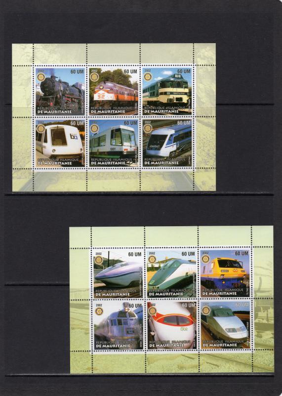 Mauritania 2002  Trains-Locomotives-Rotary International 5 Sheetlets of 6 MNH