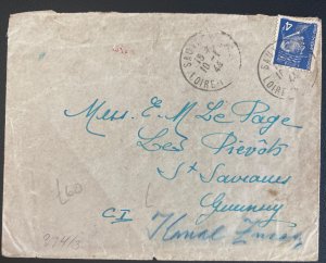 1944 France Censored WW2 Cover To Occupied Guernsey Channel Island