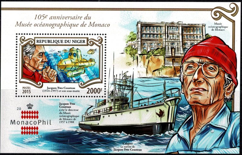 Niger 2015 Jacques Cousteau - Oceanographic Museum Minisheet MNH