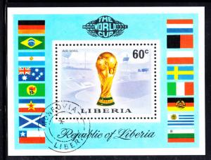 Liberia used 1974 #C203 Souvenir sheet 60c World Cup Trophy, Munich Stadium