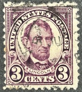 USA SC# 555, 1922-25, 3c Lincoln, Flat Plate Printing, Used, VG