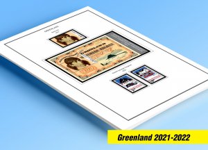 COLOR PRINTED GREENLAND STAMP ALBUM PAGES (13 illustrated pages)