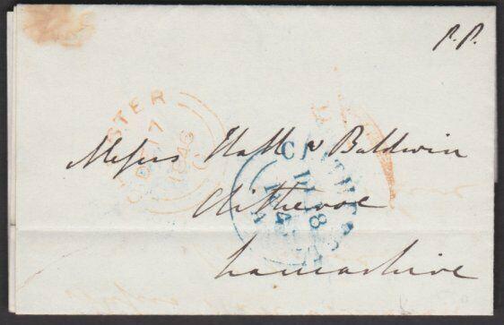 GB 1846 entire with distinctive handstruck 1 in red of CHESTER - ..........57405