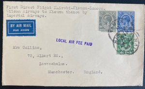 1931 Nairobi Kenya First Direct Flight Airmail Cover To Manchester England