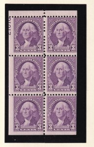 1932 Washington 3c purple booklet pane Sc 720b MNH 50% plate number 21010 (D4