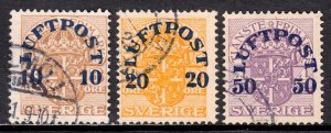 SWEDEN — SCOTT C1-C3 — 1920 LUFTPOST OVERPRINT SET — USED — SCV $43